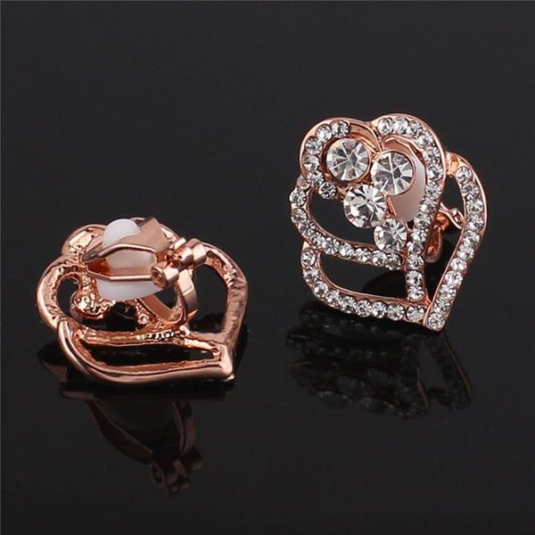 

clip-on & screw back rhinestone crystal rose flower clip on earrings for women giril party wedding luxury fashion hypoallergeni, Silver