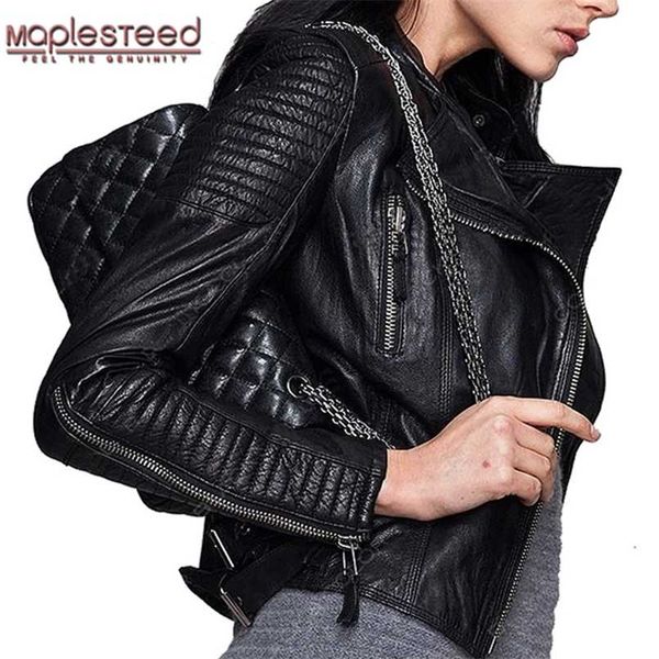 MAPLESTEED Echte Lederjacke Frauen Lederjacke Schaffell Schwarz Soft Slim Fit Punk Bomber Weiblichen Ledermantel Herbst M049 211110