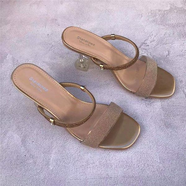 

slippers female shoes casual women heels slides square heel 2021 luxury high thin block pu rubber rome scandals high-heeled shoe, Black