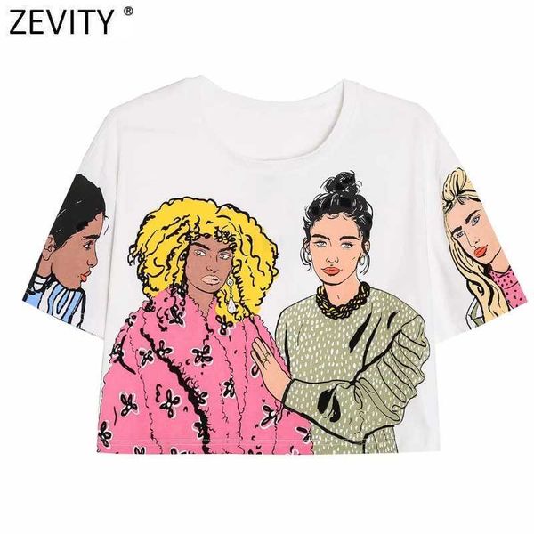 Zevity Women Basic O Neck T-shirt corta allentata casual Donna Modern Beauty Stampa Chic Knitting Crop Top estivi T691 210603