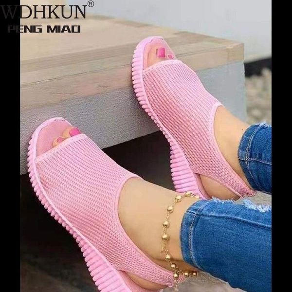 

sandals wdhkun 2021 women's fashion casual pure color knitted mesh printed flat-bottom comfortable trend all-match summer, Black