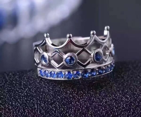 

cluster rings blue sapphire couple wedding 100% 925 sterling silver forever love romantic lovers finger jewelry, Golden;silver