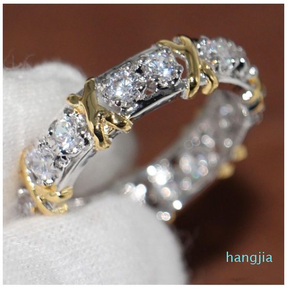 

wholesale professional eternity diamond 10kt white&yellow gold filled wedding band cross ring size 5-11, Slivery;golden