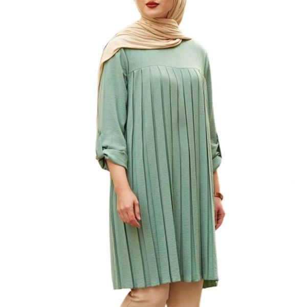 

women's blouses & shirts tunic green women long sleeve plus size blouse loose round neck solid color pleated warm shirt, White