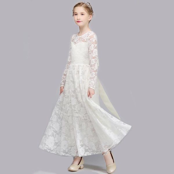 

girl's dresses girl lace dress long baby princess wedding party white little bridesmaids flower sleeved, Red;yellow