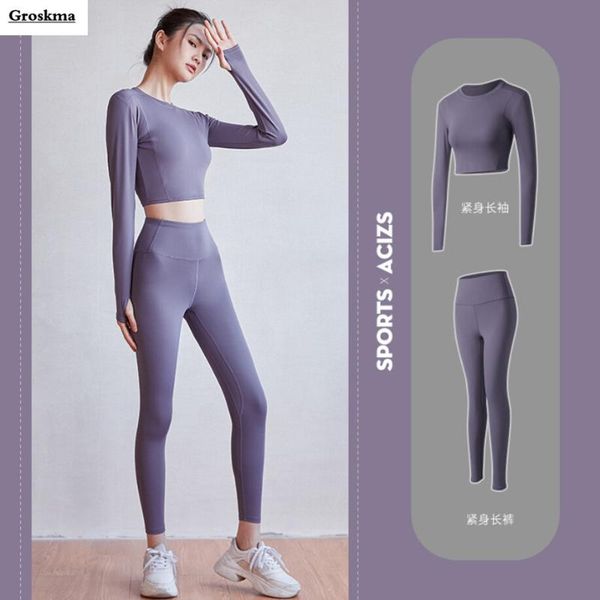 

long sleeve crop high waist pants women yoga 2 piece set fitness gym suits sports training t shirt tracksuit leggings outfit