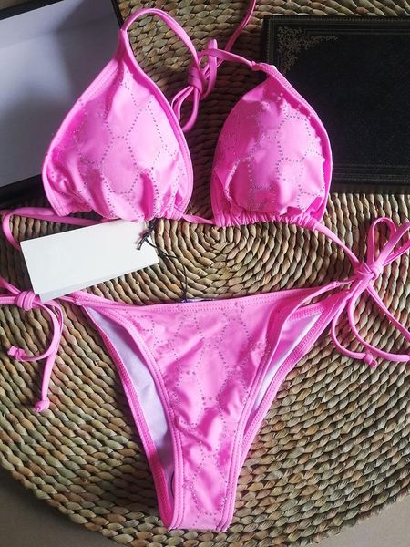 

women's swimwear rhinestone pink luxury designer bikinis triangle 2021 push up swimsuit brand women plus size maillot de bain beach, White;black