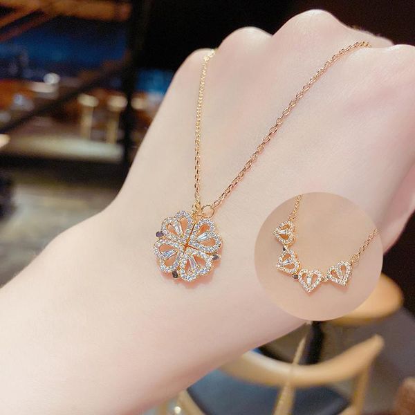 

chokers creative detachable heart-shaped four-leaf clover necklace for women fashion personality party decoration jewelry 2021 trend, Golden;silver