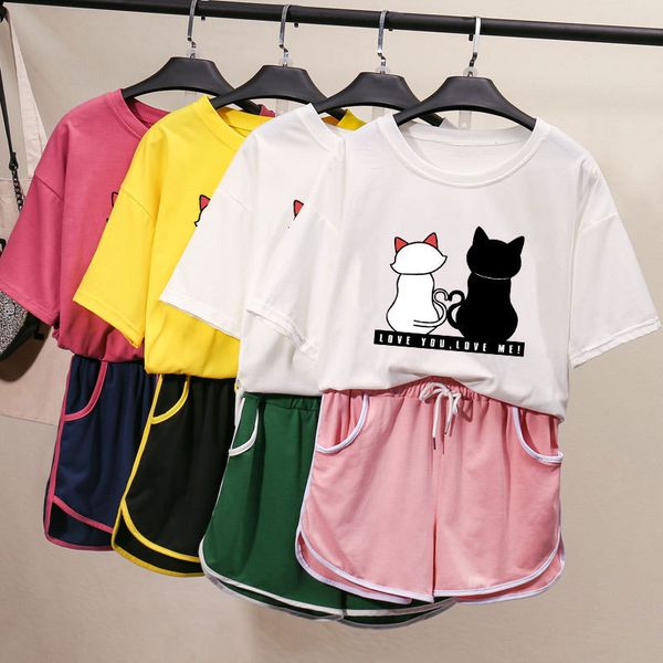 

women's plus size tracksuits large two piece korean suit casual shorts sports