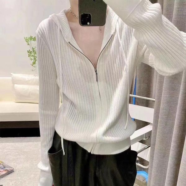 

women's knits & tees 2021 women autumn winter twist zipper hooded sweater coat knitted cardigan jacket long sleeve outwear korean lady, White