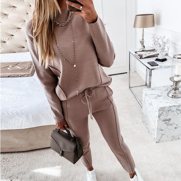 

autumn/winter sweater set turtleneck solid color casual pencil pants two-piece women women's tracksuits, Gray