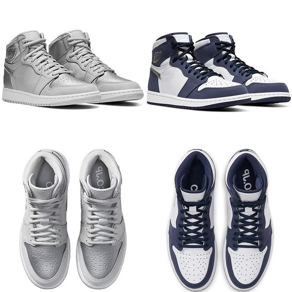 

shoes co.jp x basketball mens 1 og high midnight navy metallic silver white toe sports designer sneakers trainers size 36-45