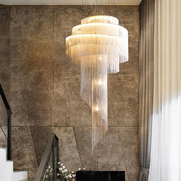 

chandeliers normichy post-modern duplex building large chandelier empty living room villa golden tassel spiral staircase light