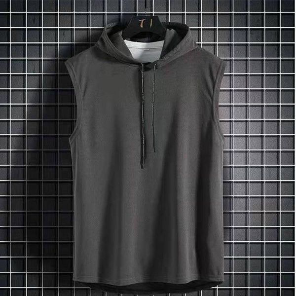 

men' tank summer solid color hip hop sweatshirt gym sleeveless bodybuilding hoodie vest workout fitness clothing, White;black