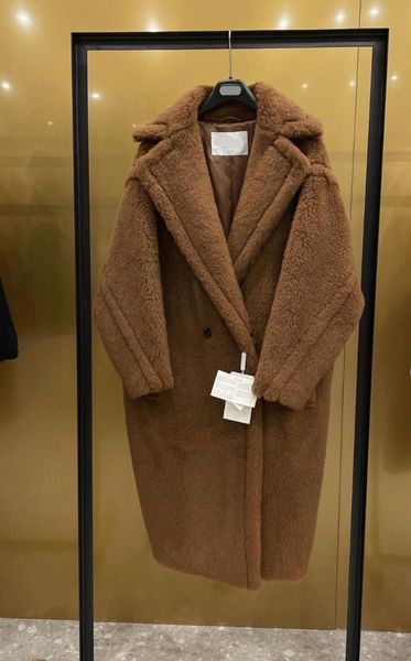 

women's wool & blends tobacco winter cashmere coat women teddy bear mid-length fur high-end thick warm color, Black