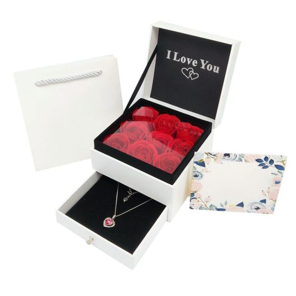 

gift wrap everlasting flower storage box women jewelry earrings gifts with bag tue88