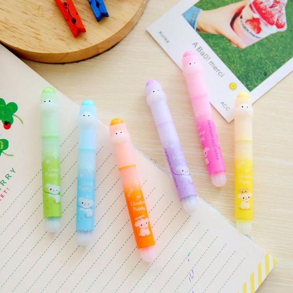 

highlighters 6 pcs/pack cute dog highlighter pen candy color marker pens fluorescent for kids gift office school supplies stationery, Black;red