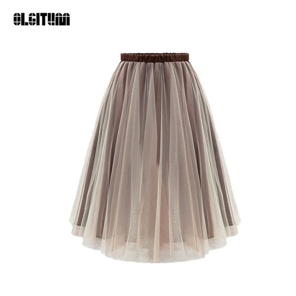 

skirts 2021 fashion summer tutu skirt elegant women wild elastic waist pleated mesh plus size s- xl, Black