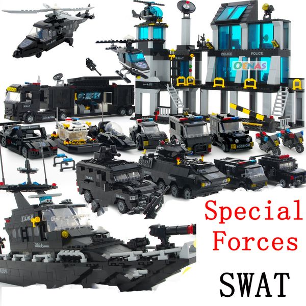 

military police Station SWAT vehicle car bus sets weapon building blocks bricks kits helicopters city arms Patrol special forces