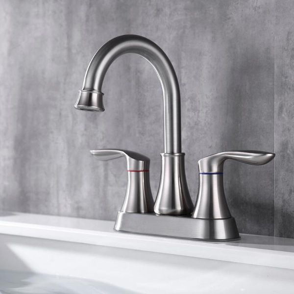 

bathroom sink faucets shamanda two-handle centerset faucet, high arc 360Â°swivel spout lavatory faucet brushed nickel/matte black