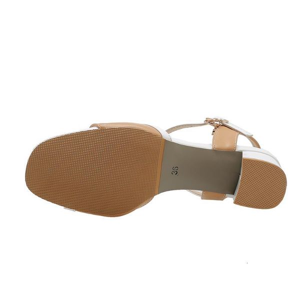 

sandals lasyarrow summer buckle ladies shoes mixed colors square high heels women large size 32-46 j883 rxjx, Black