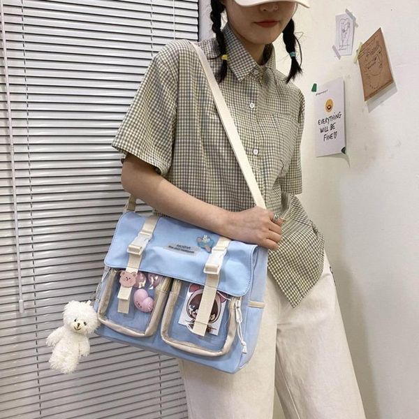 

nylon waterproof shoulder large capacity fashionable schoolbag transparent cute messenger bag korean girls crossbody bags school