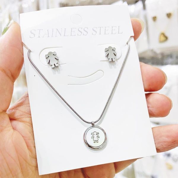 

earrings & necklace stainless steel set for women little girl boy choker chain pendant gold necklaces engagement jewelry, Silver