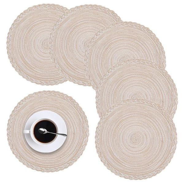 

mats & pads 6pcs placemats for dining table, 14 inch braided round table mats, heat-resistant anti-skid cotton place