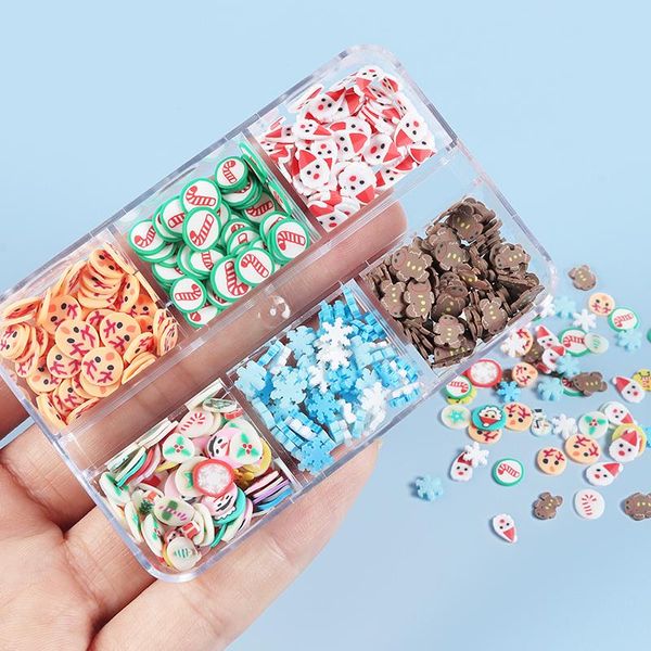 

nail art decorations christmas set 3d snowflake xmas tree santa polymer clay flake slice diy gel manicure design charms, Silver;gold