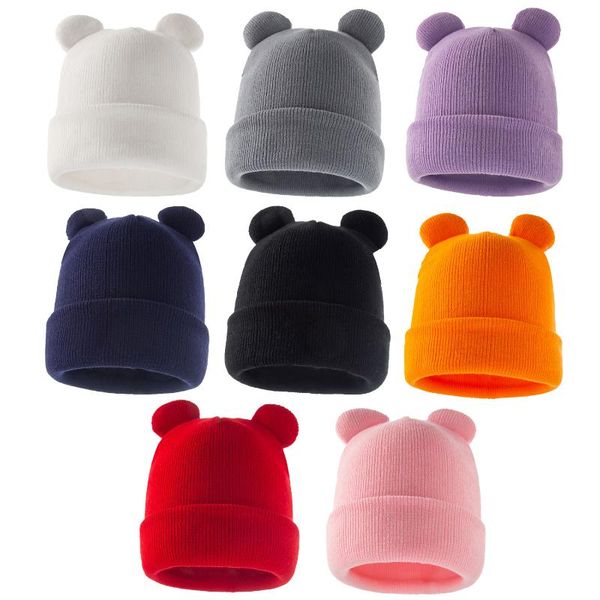 

hair accessories cute cartoon bear ear baby hat winter soft warm knitted boy girl hats beanie solid color infant toddler cap bonnet kids, Slivery;white