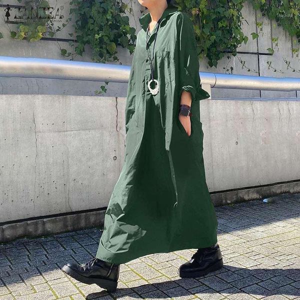

spring lapel neck long sleeve a-line sundress kaftan elegant solid party maxi vestido fashion women shirt dress casual dresses, Black;gray
