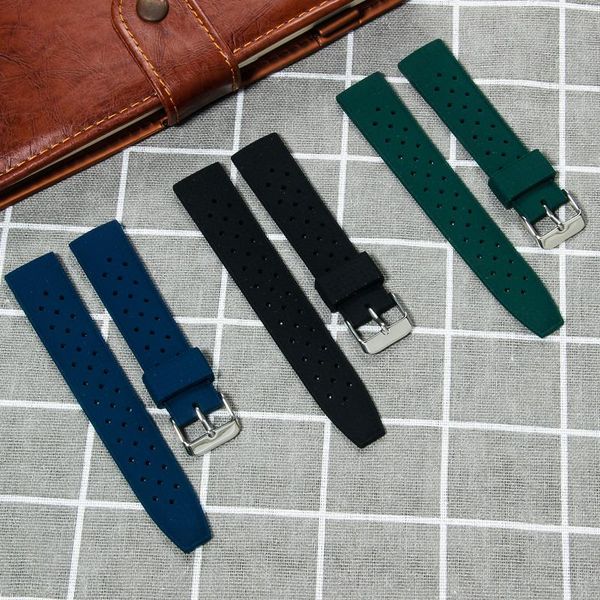 

watch bands tropical fluororubber strap 20mm 22mm for black green replacement wristband diving waterproof, Black;brown