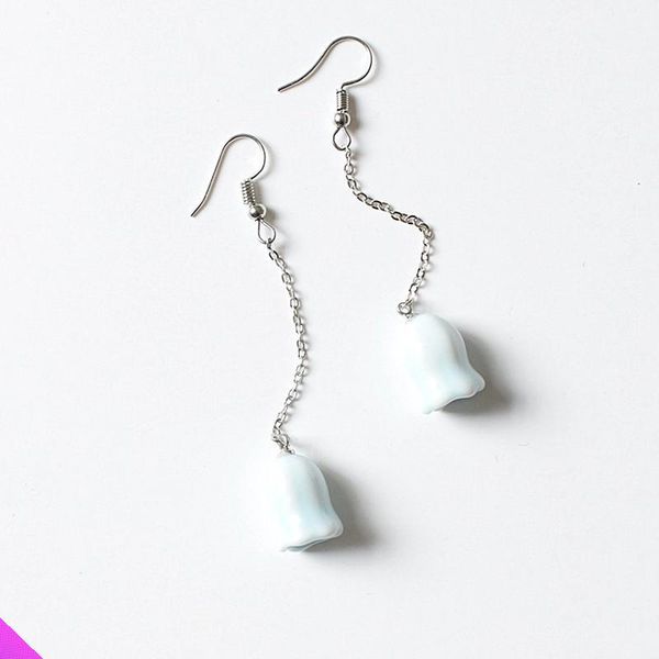 

stud 1 pair of campanula flower earrings ceramic fashion romantic girl ladies jewelry gift 2 color 2021, Golden;silver