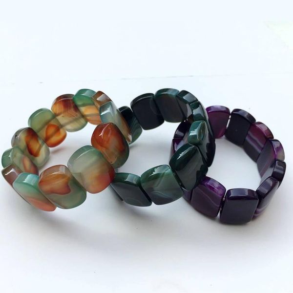 

beaded, strands botswana agat stripe agates square beads elastic charm bracelet 7.5'l, Black