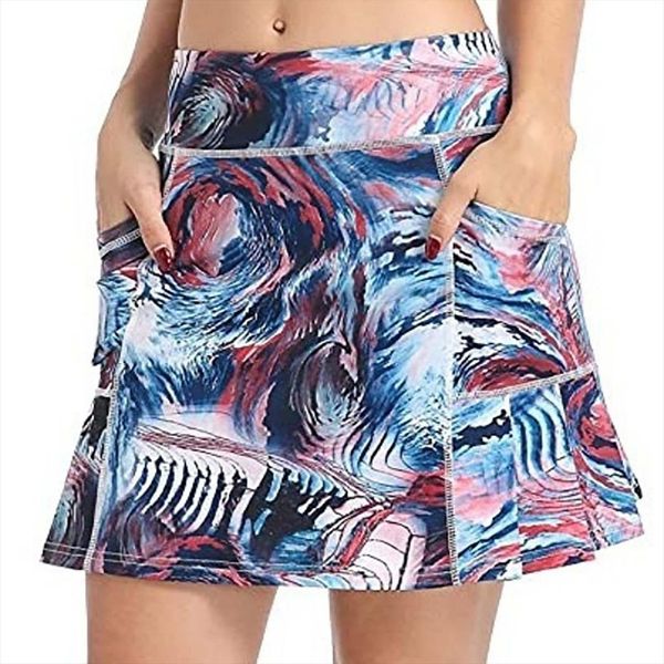 

cooeverly printed skirt shorts tennis women romper running exercise high waist sports with pockets sport style, Black;white