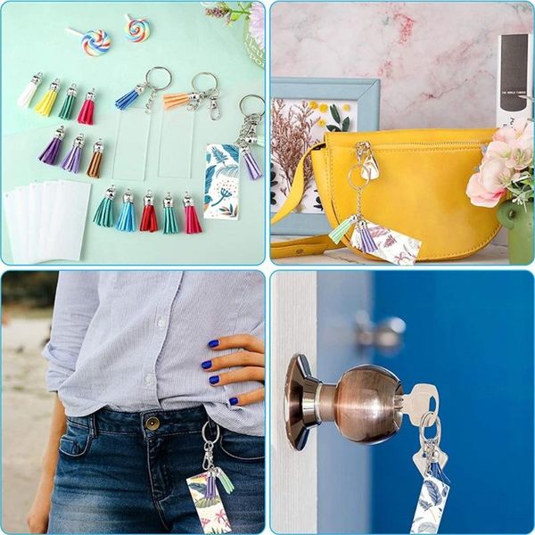 

keychains acrylic keychain blanks with key rings rectangle clear discs circles colorful tassel pendants for diy projects, Silver