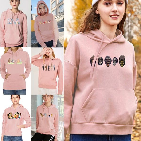 

women's hoodies & sweatshirts women clothing long sleeve loose pocket sweatshirt girl casual pullover fashion hooded cartoo printing, Black