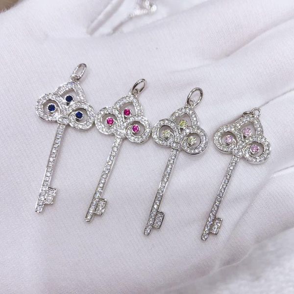 

pendant necklaces aybs real925 original 1:1 logo sparkling crown key woman tif luxury jewelry brand selling, Silver