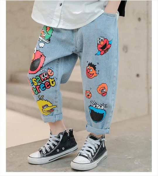 

fashion cartoon jeans for girls teenage children elastic waist denim pants kids trousers clothes 4 14t, Blue