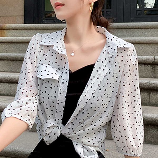 

fashion woman blouses women clothes summer blouse women polka dot white chiffon blouse shirt women clothes blusas c955 210602
