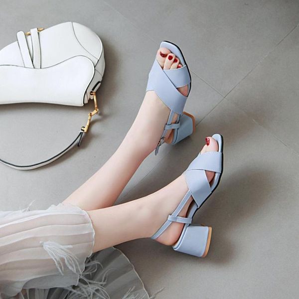 

big size 34-43 summer women solid cove heel square sandals 3 colors, Black