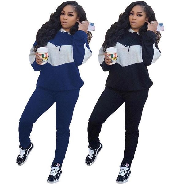 

women's hooded contrast color womens sport sets long sleeve outdoor females apparel arrival panelled women tracksuits, Gray