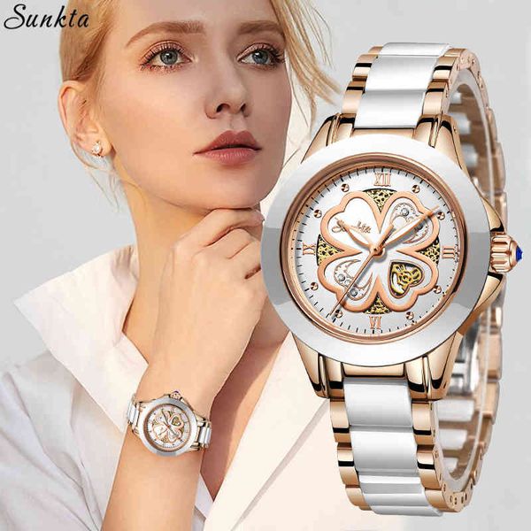 

sunkta fashion women watches rose gold ladies bracelet watch reloj mujer creative waterproof quartz watch for women+box 210517, Slivery;brown