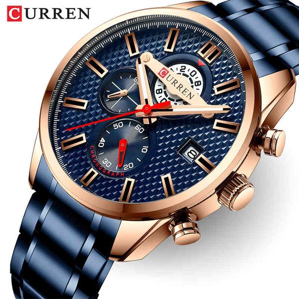 

curren watches men luxury brand fashion sport quartz mens watch stainless steel chronograph male clock relogio masculino 210517, Slivery;brown