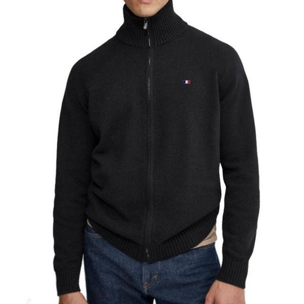 

men's sweaters winter 100% high-quality cotton long-sleeved high-neck zipper sweater warm solid color casual stand-up collar jacket coa, White;black