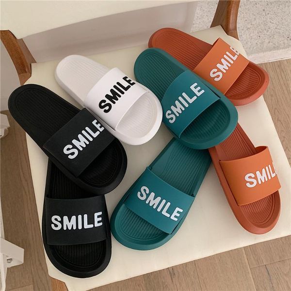 

slippers sp&city korean simple letter smile colored female casual soft flat summer anti-skid beach sandals, Black