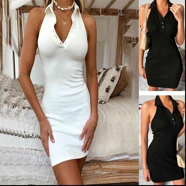 

halter v neck mini women dresses front button backless elastic knitted sleeveless off shoulder dress drop, Black;gray