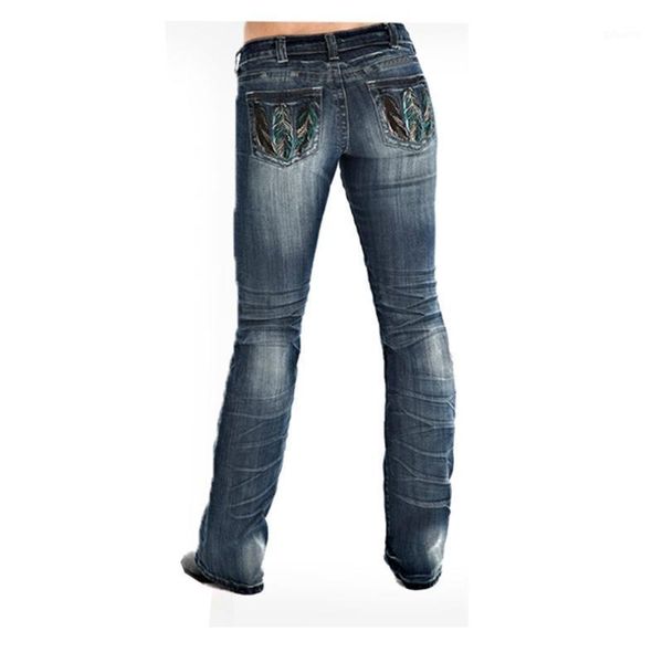 

women's jeans vintage straight leg retro cowboy pants embroidered washed slim slimming skinny casual 2021 women trousers, Blue