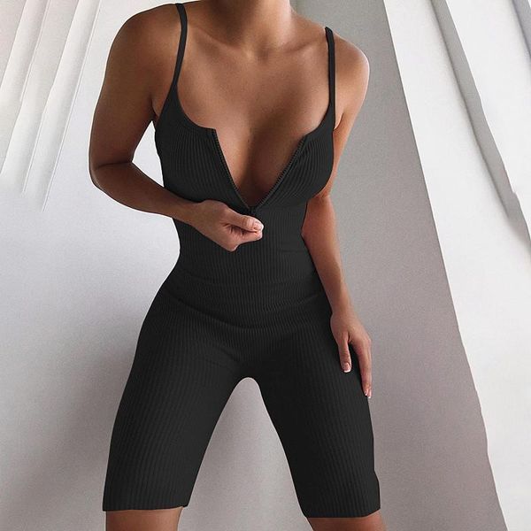 

shinny playsuit women shorts strap bodysuit black grey zipper romper cotton fashion fitness jumpsuits causal clothes women's & rompers, Black;white