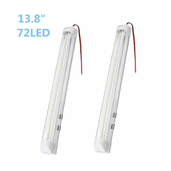 

2pcs 12v 24v 72 led bar car interior light lamp strip on/off switch for van lorry truck camper caravan camping boat home emergency lights